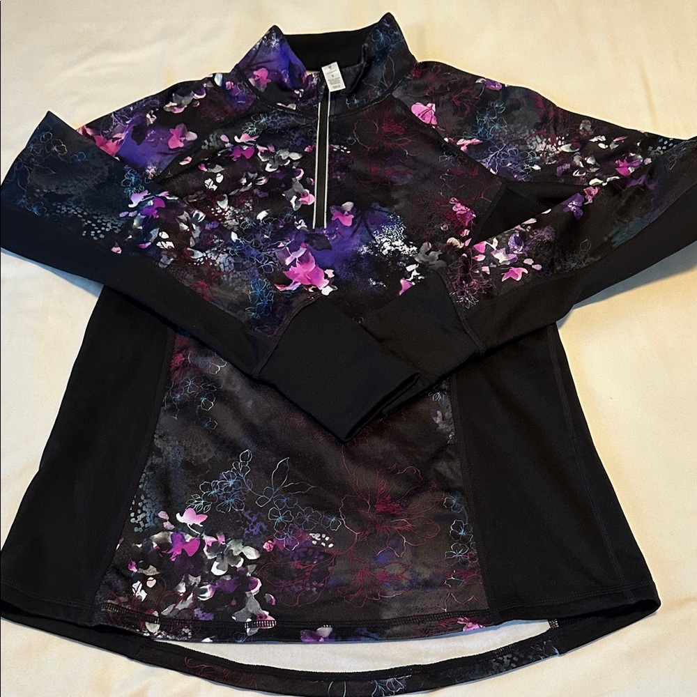 Ideology Purple and Black Floral Zip Top